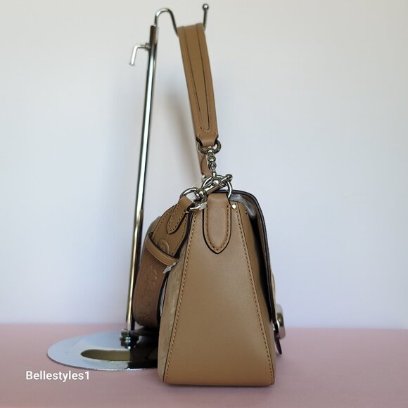 COACH Tabby Soft Suede & Leather Shoulder Bag With Rivets And Tooling- Peanut⭐ - Picture 9 of 16